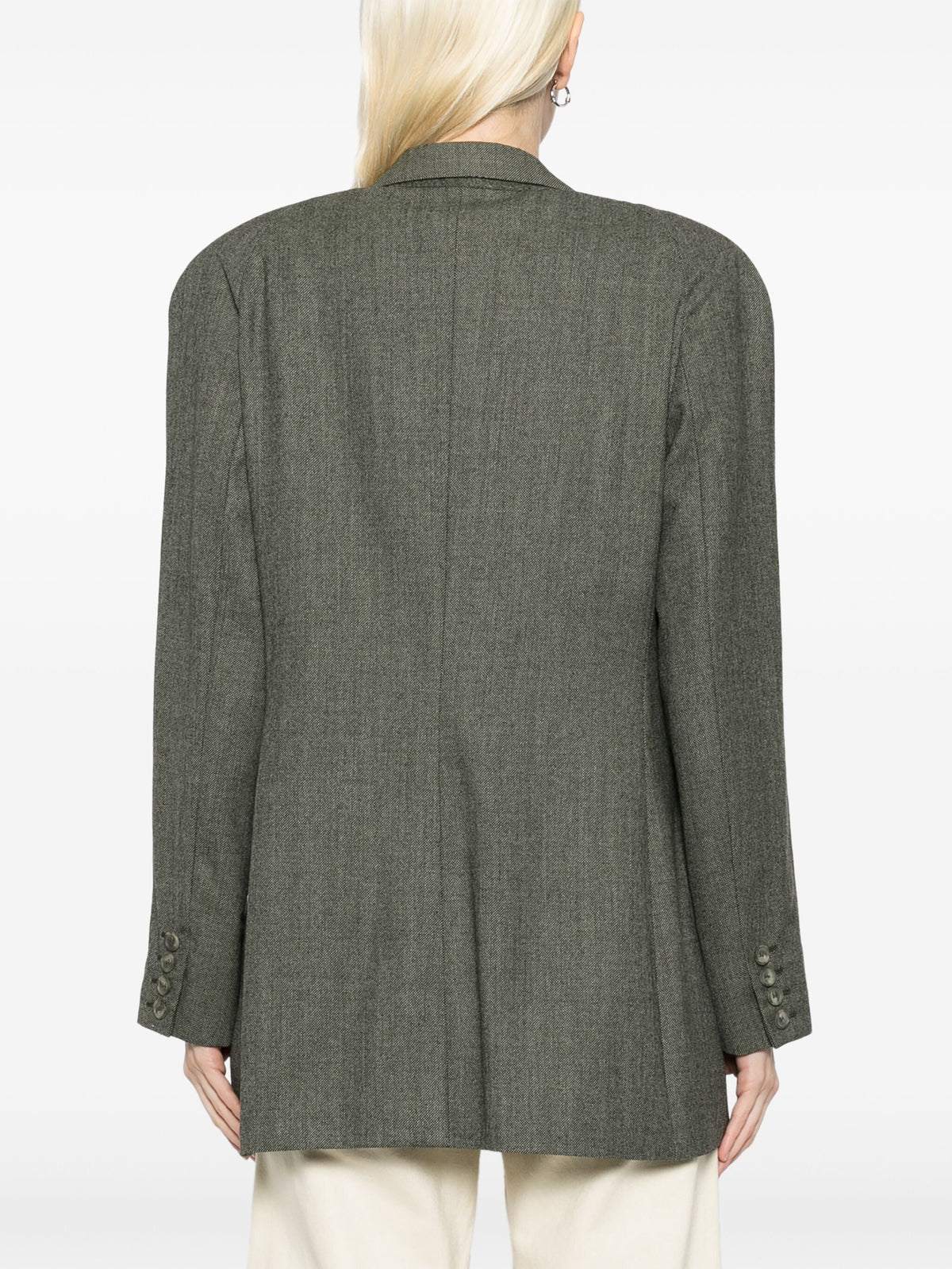 Chloé green blazer, tailored jacket with structured fit and lapel collar, styled on a hanger against a plain background.