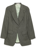 Chloé green blazer with tailored fit, lapel collar, and long sleeves, displayed on a hanger against a neutral background.
