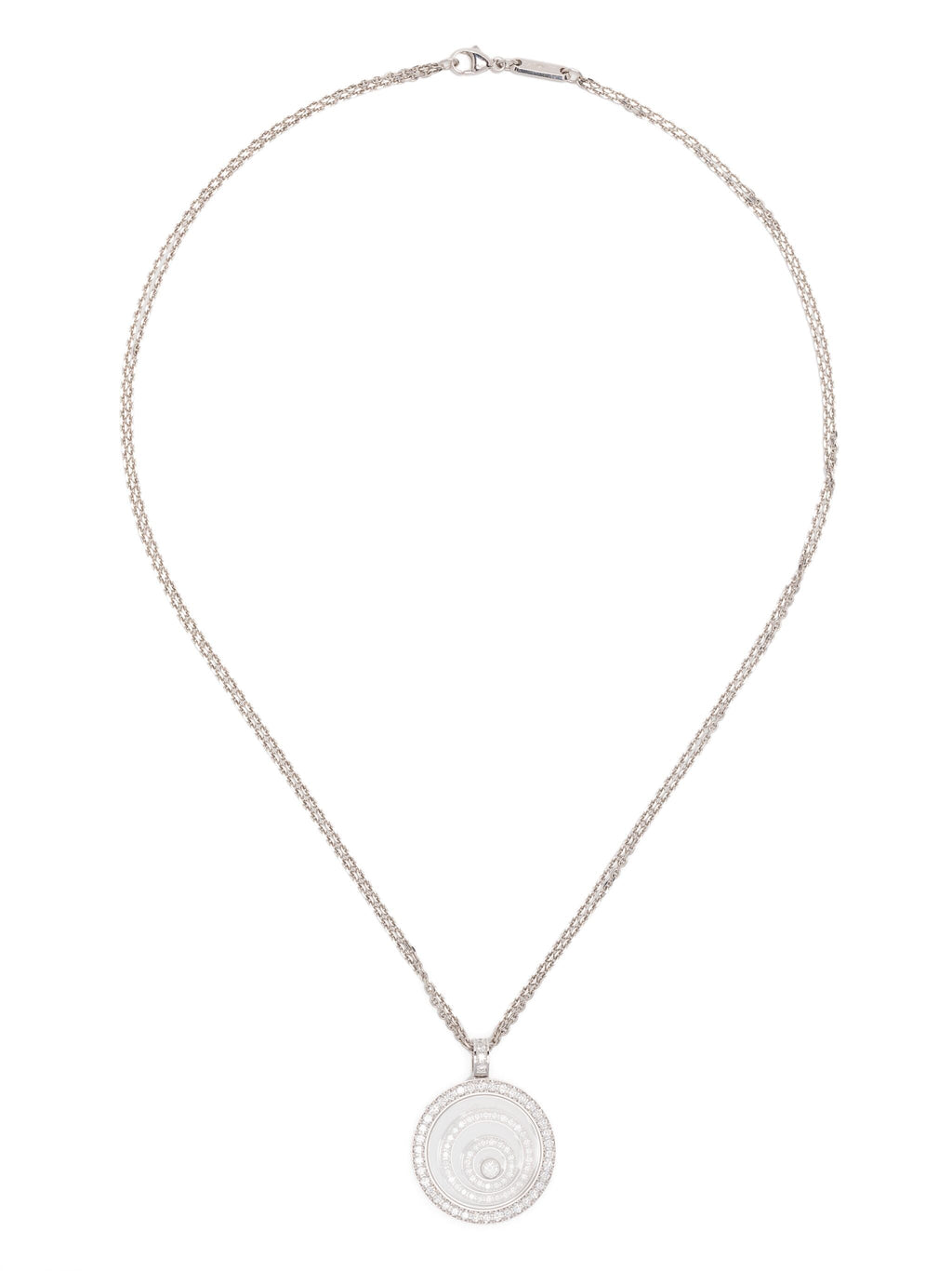 White diamond Happy Spirit necklace by Chopard, fine jewelry with sparkling white diamonds on a delicate chain.