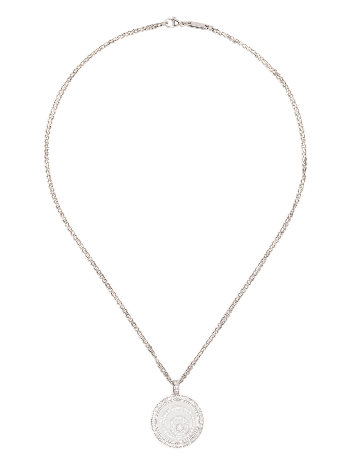 White diamond Happy Spirit necklace by Chopard, fine jewelry with sparkling white diamonds on a delicate chain.