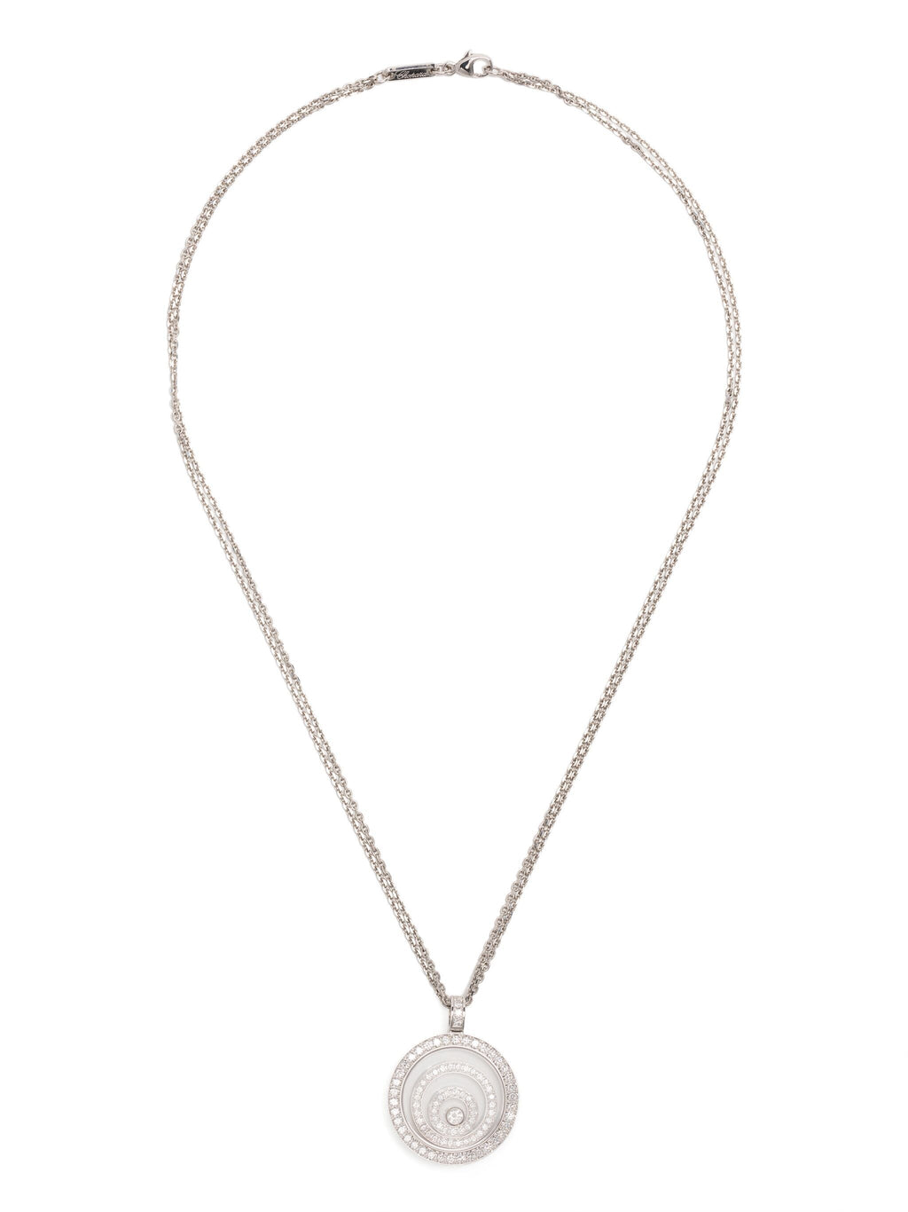 White diamond Happy Spirit Necklace by Chopard, fine jewelry with sparkling diamonds and elegant chain.