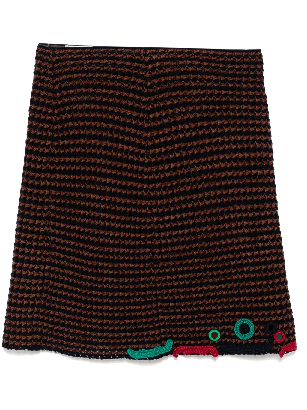 Navy Prada crochet embellished spring 2005 skirt with intricate detailing, styled with a flowing design and textured fabric.
