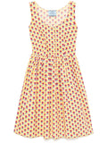 Yellow floral Prada dress with a flowing design, featuring vibrant floral patterns and elegant fabric details.