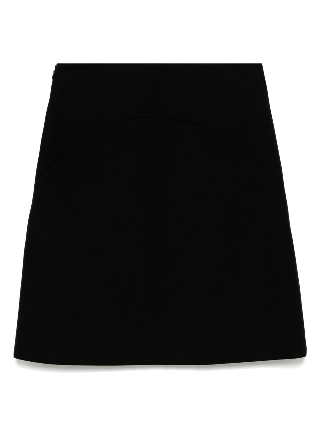 Black Prada mini skirt with a sleek design, displayed on a neutral background, showcasing its fitted silhouette and stylish details.