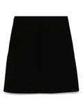 Black Prada mini skirt with a sleek design, displayed on a neutral background, showcasing its fitted silhouette and stylish details.