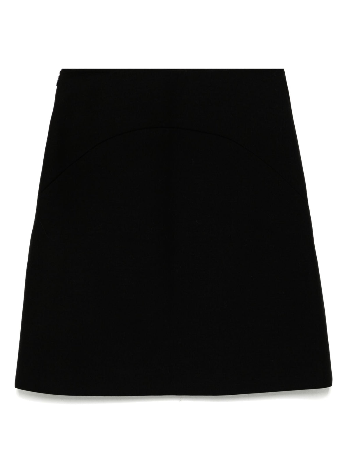 Black Prada mini skirt with a sleek design, displayed on a neutral background, showcasing its fitted silhouette and stylish details.