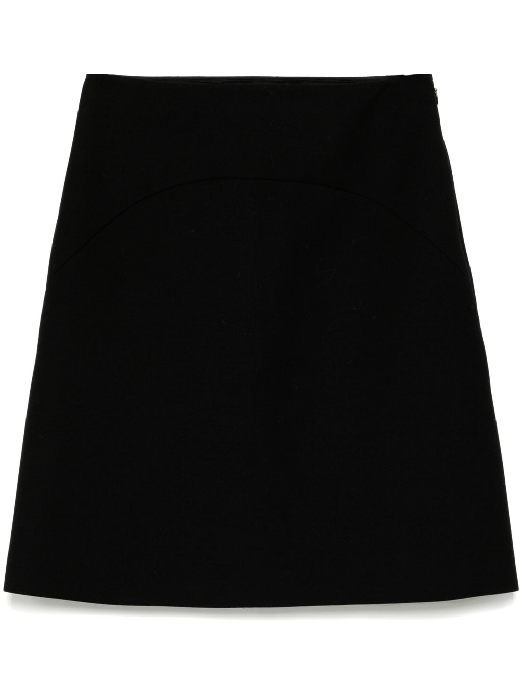 Black Prada mini skirt with sleek design, displayed on a neutral background, highlighting its stylish, fitted silhouette.