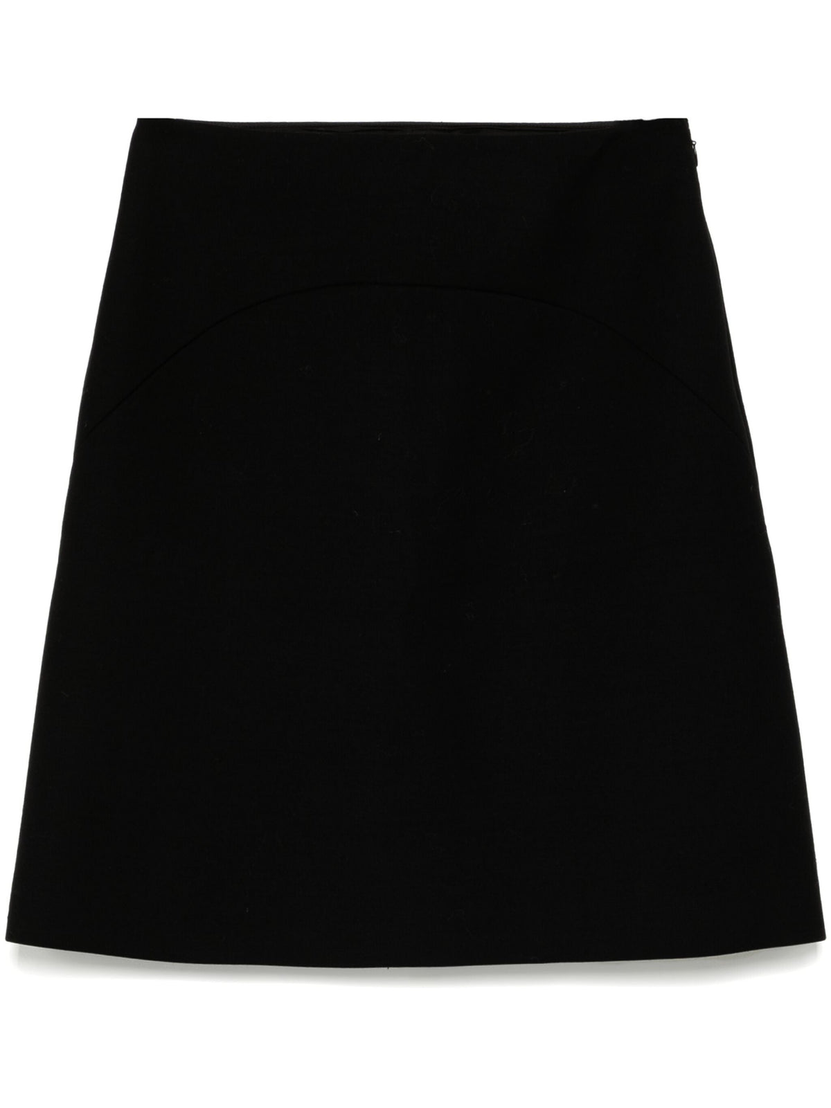 Black Prada mini skirt with sleek design, displayed on a neutral background, highlighting its stylish, fitted silhouette.