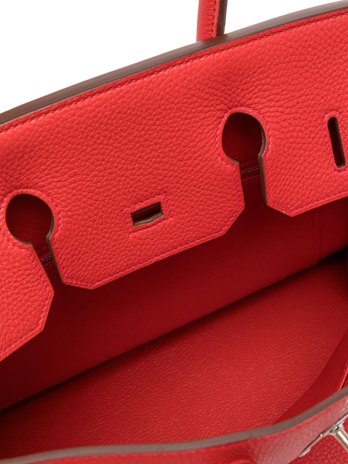 Hermès Birkin 35 Rouge Casaque Clemence PHW top handle bag with gold hardware, showcasing smooth leather and elegant design.