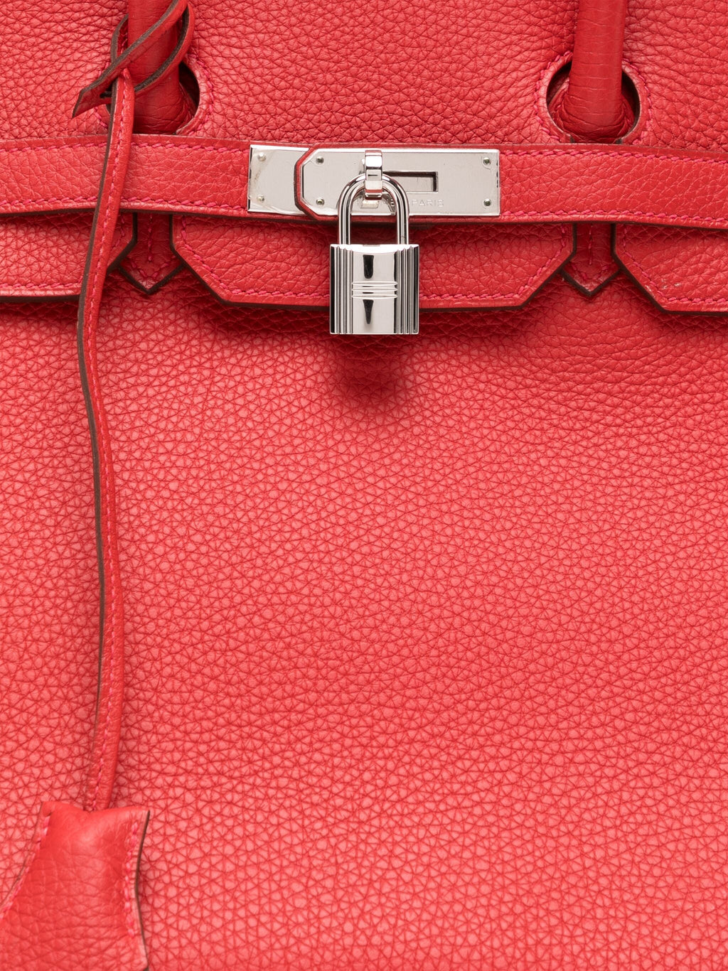 Hermès Birkin 35 Rouge Casaque Clemence PHW top handle bag with gold hardware, featuring smooth leather and structured design.
