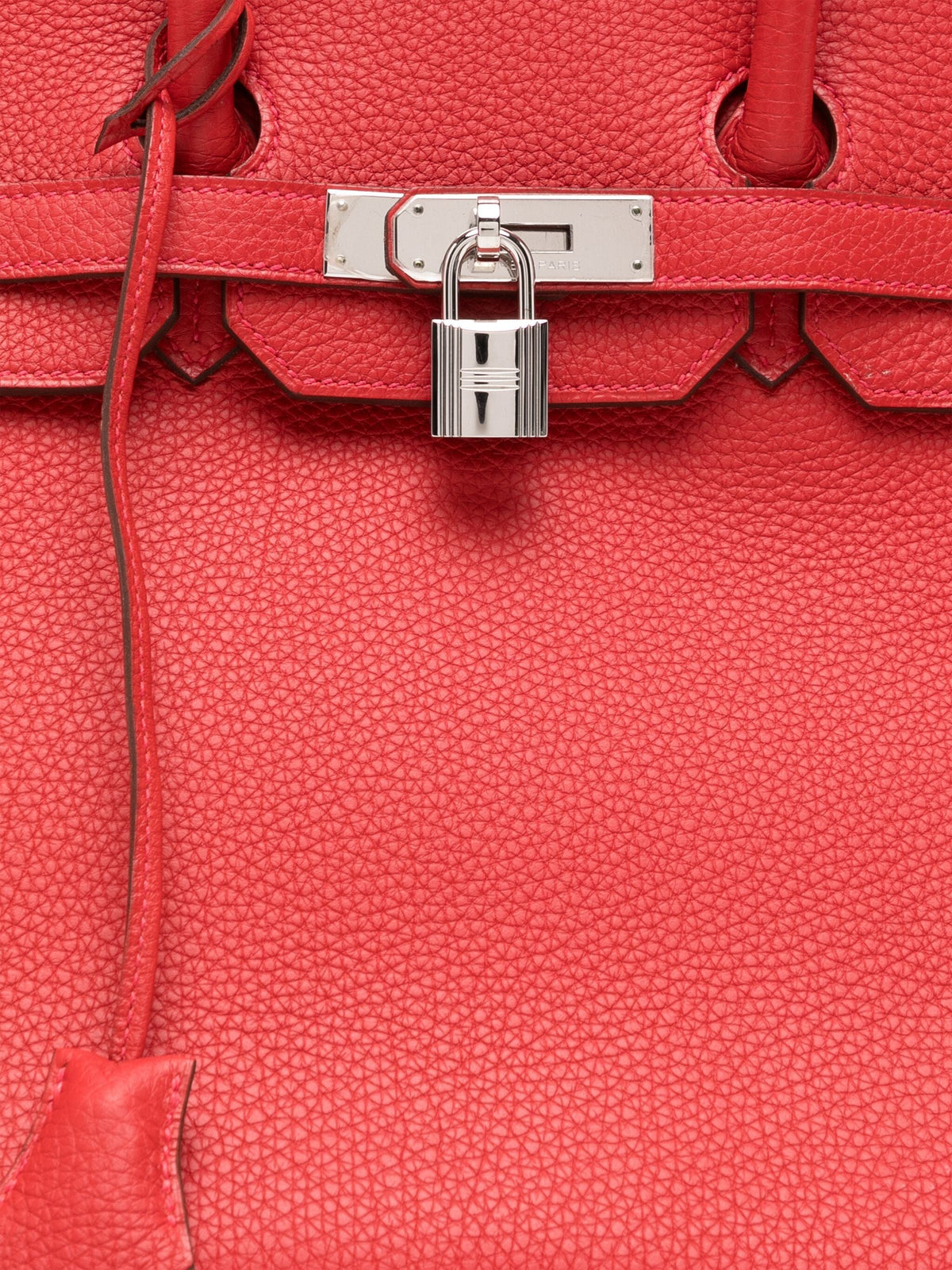 Hermès Birkin 35 Rouge Casaque Clemence PHW top handle bag with gold hardware, featuring smooth leather and structured design.