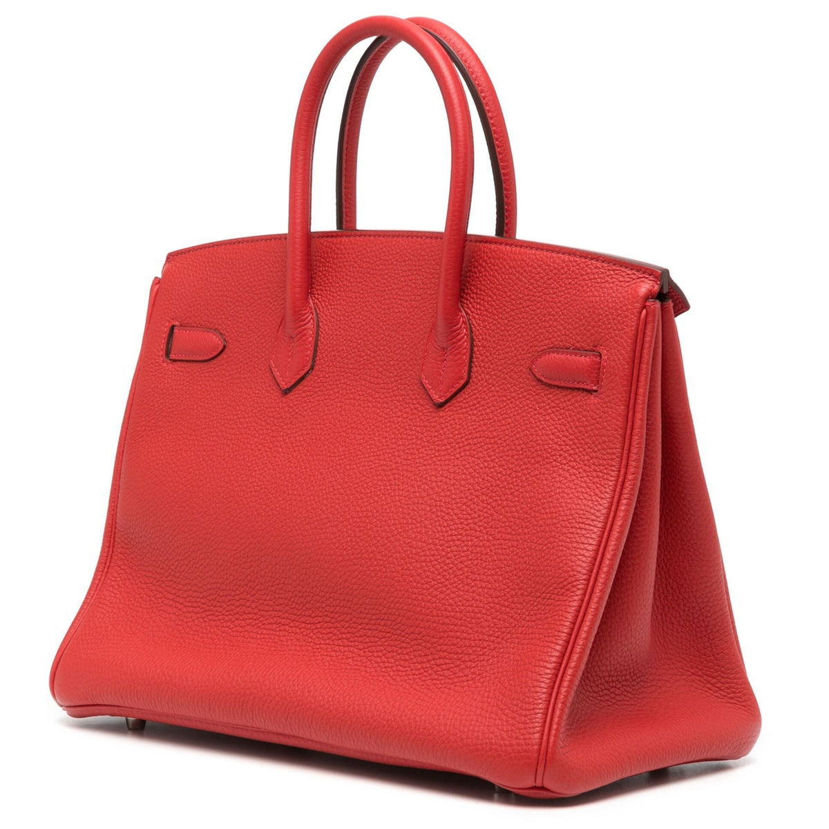 Hermès Birkin 35 Rouge Casaque Clemence PHW top handle bag with gold hardware, featuring smooth leather and structured design.