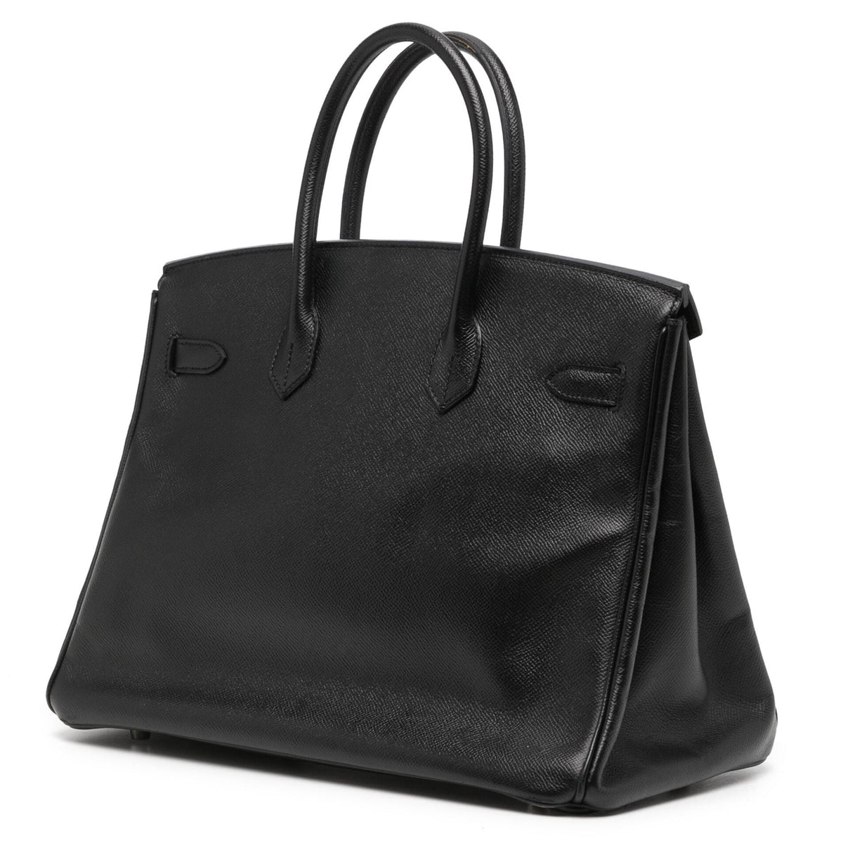 Hermès Birkin 35 Black Epsom leather top handle bag with PHW hardware, showcasing its elegant design and luxurious craftsmanship.