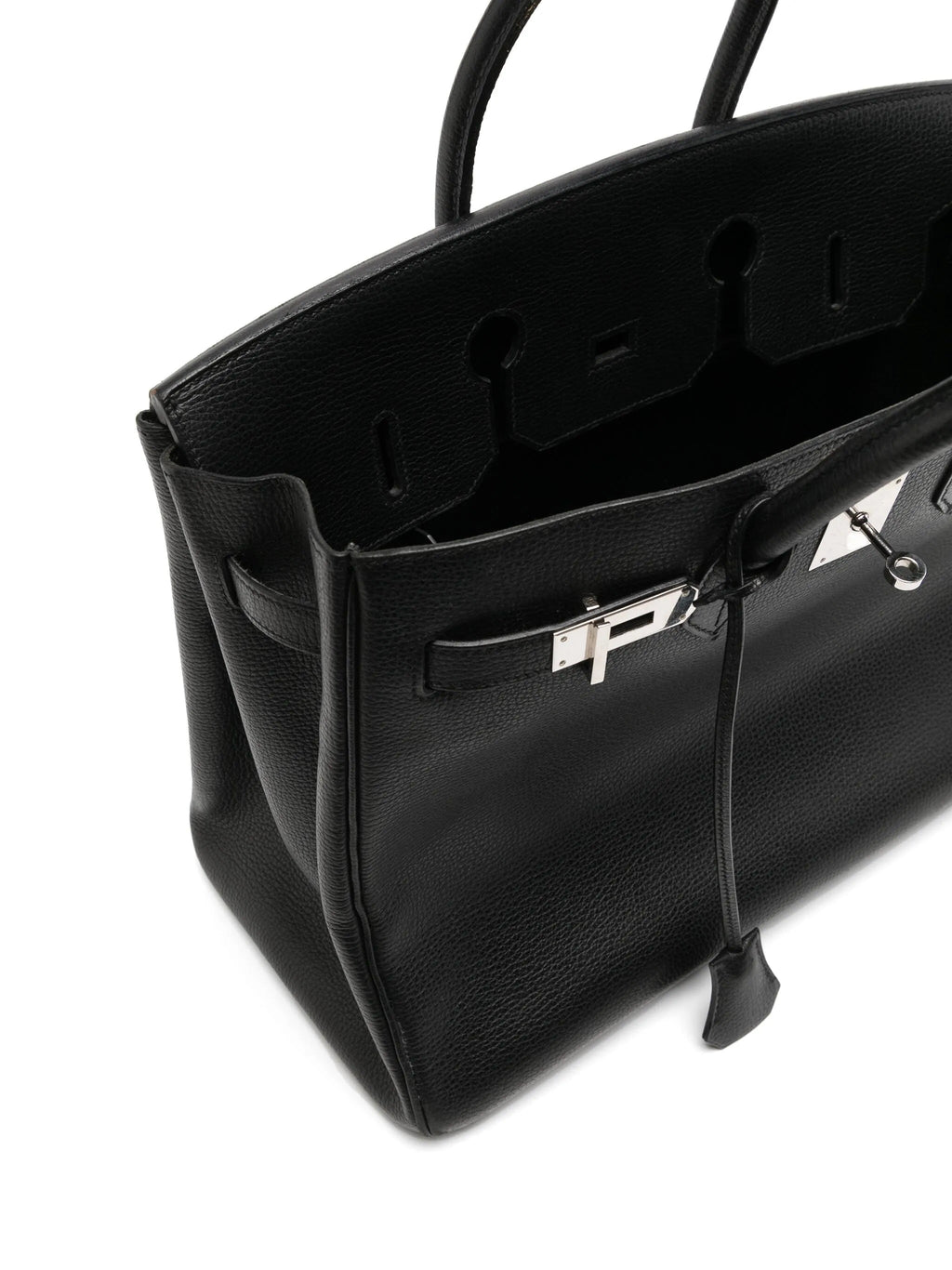 Hermès Birkin 35 black Togo leather top handle bag with gold hardware, showcasing its elegant design and structured silhouette.