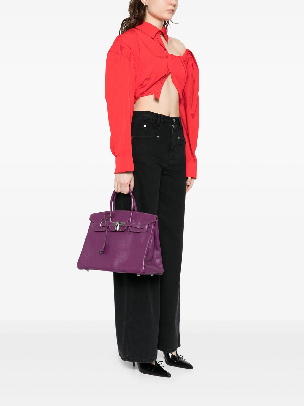 Hermès Birkin 35 Anemone Epsom PHW top handle bag with structured design and platinum hardware, showcasing luxurious craftsmanship.