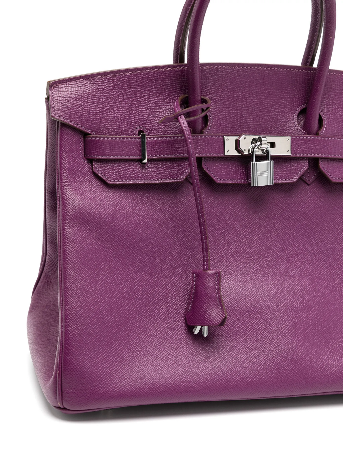 Hermès Birkin 35 Anemone Epsom top handle bag with gold hardware, showcasing its luxurious textured leather and elegant design.