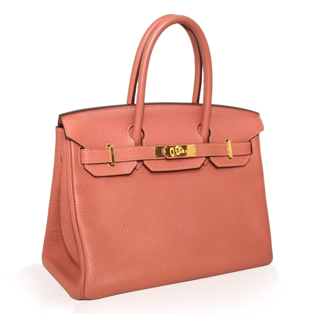 Hermès Birkin 30 Rose Tea Togo GHW top handle bag with gold hardware, showcasing its luxurious leather and elegant design.
