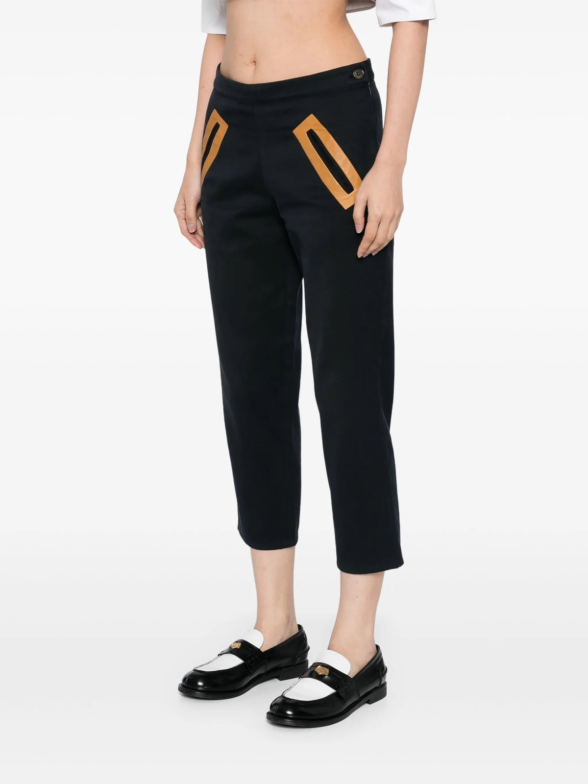 Miu Miu Archive school suit cropped trousers in tailored fabric, featuring a high waist and slim fit.