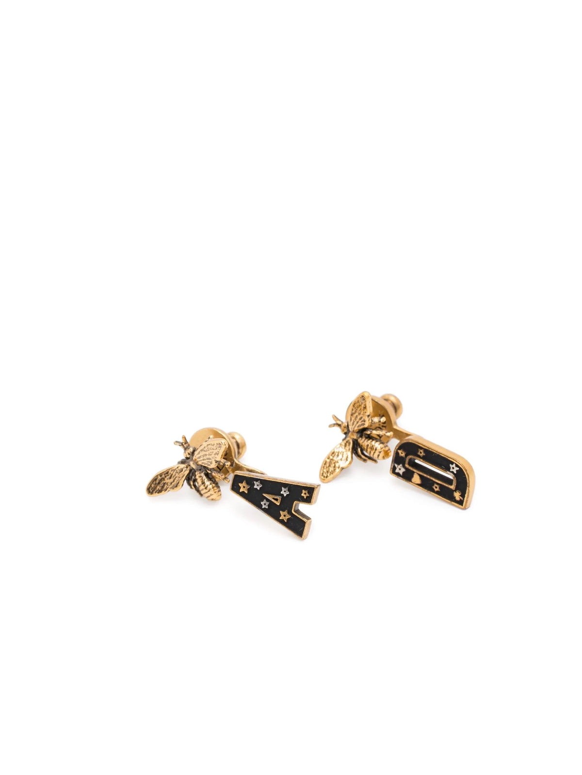 Dior "A" and "D" Bee earrings featuring gold-tone metal and bee motifs, stylish jewelry accessories for women.
