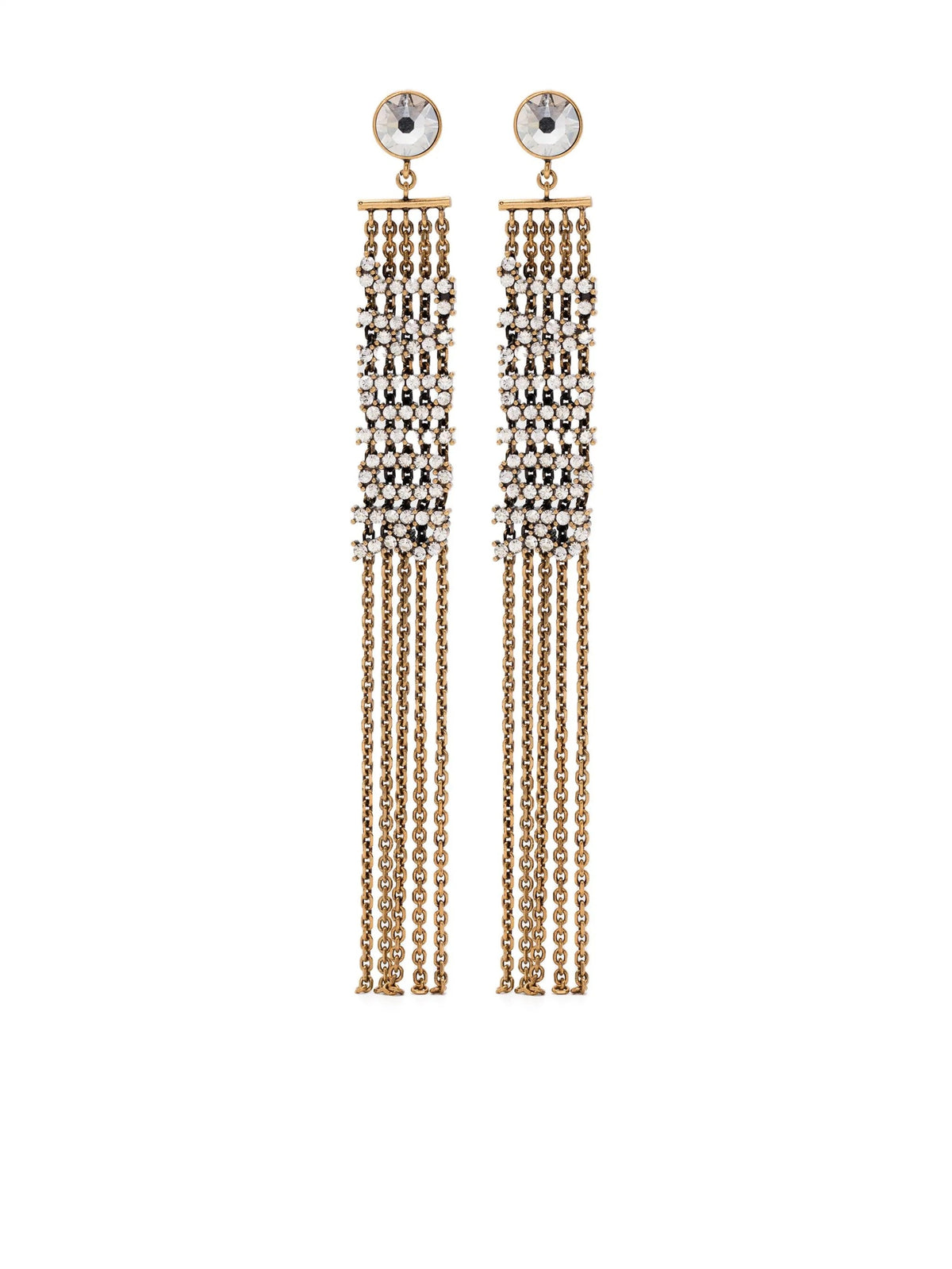 Dior J'Adior crystal dangle chain earrings with sparkling crystals and silver-tone metal, elegant and stylish accessory.