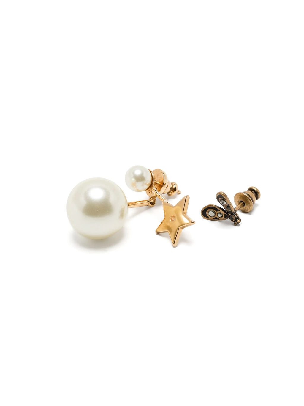 Dior Star and Bee Tribal Earrings featuring gold-tone star and bee motifs with intricate tribal design detail.
