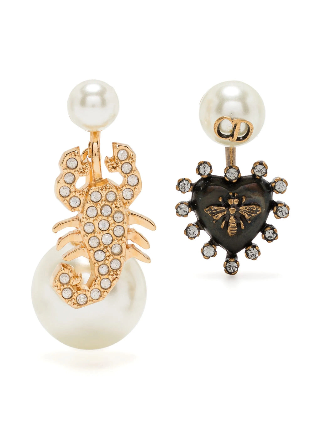 Dior Bee and Scorpion Tribal Earrings featuring intricate gold designs with bee and scorpion motifs on elegant earrings