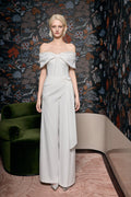 Ivory Draped Tie Wide-Leg Trousers