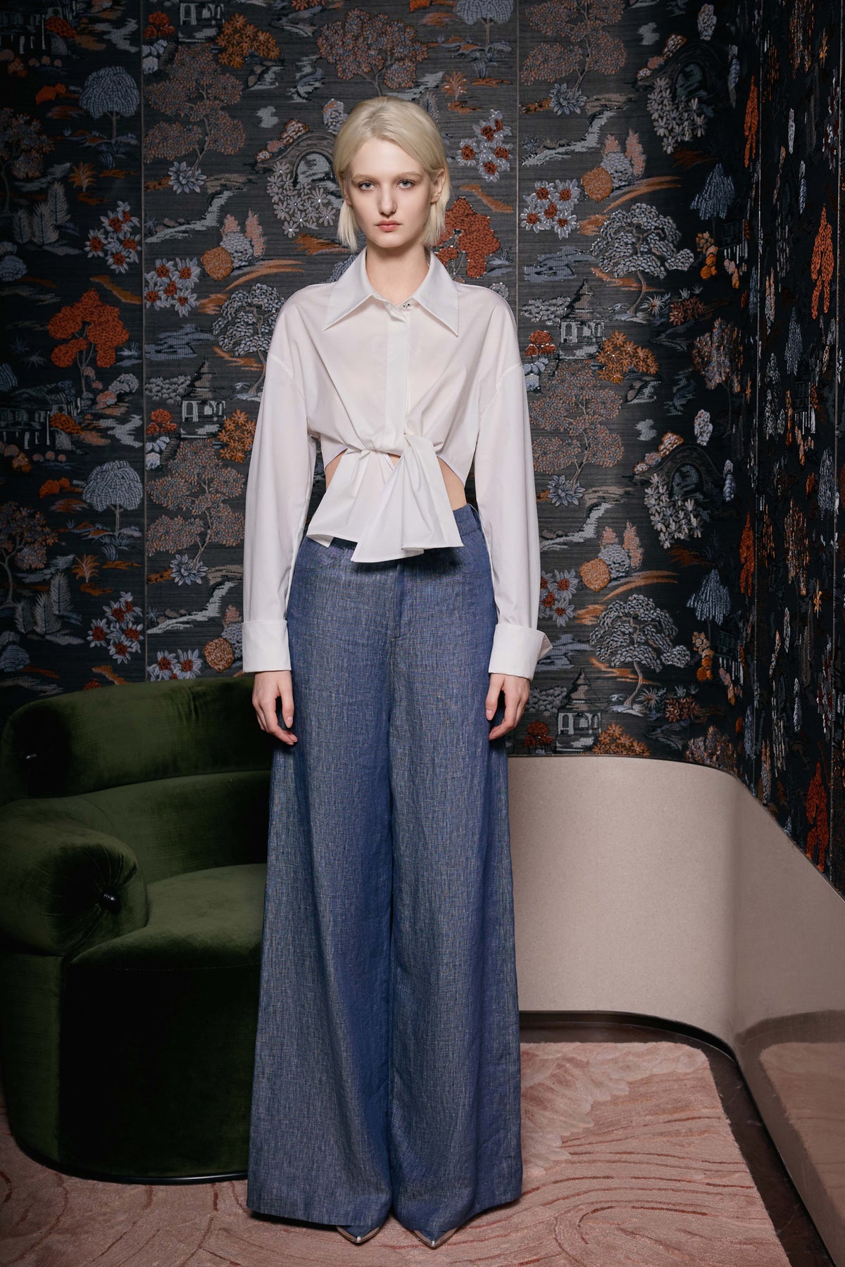 White Cropped Tie Shirt