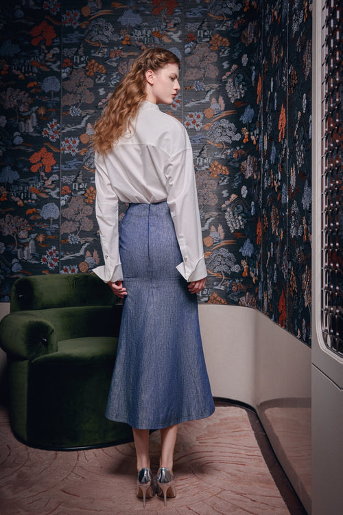 Denim Fishtail Midi Skirt