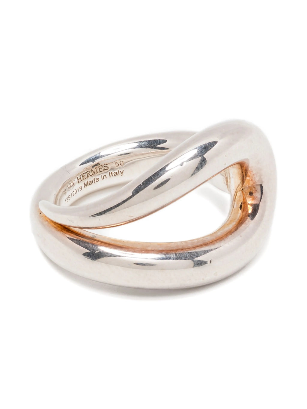 Hermès sterling ring with sleek design, crafted from high-quality sterling silver, perfect for elegant jewelry styling.