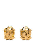 Chanel CC Gold Clip-On Round Earrings with the iconic logo, shiny gold finish, and classic circular design.