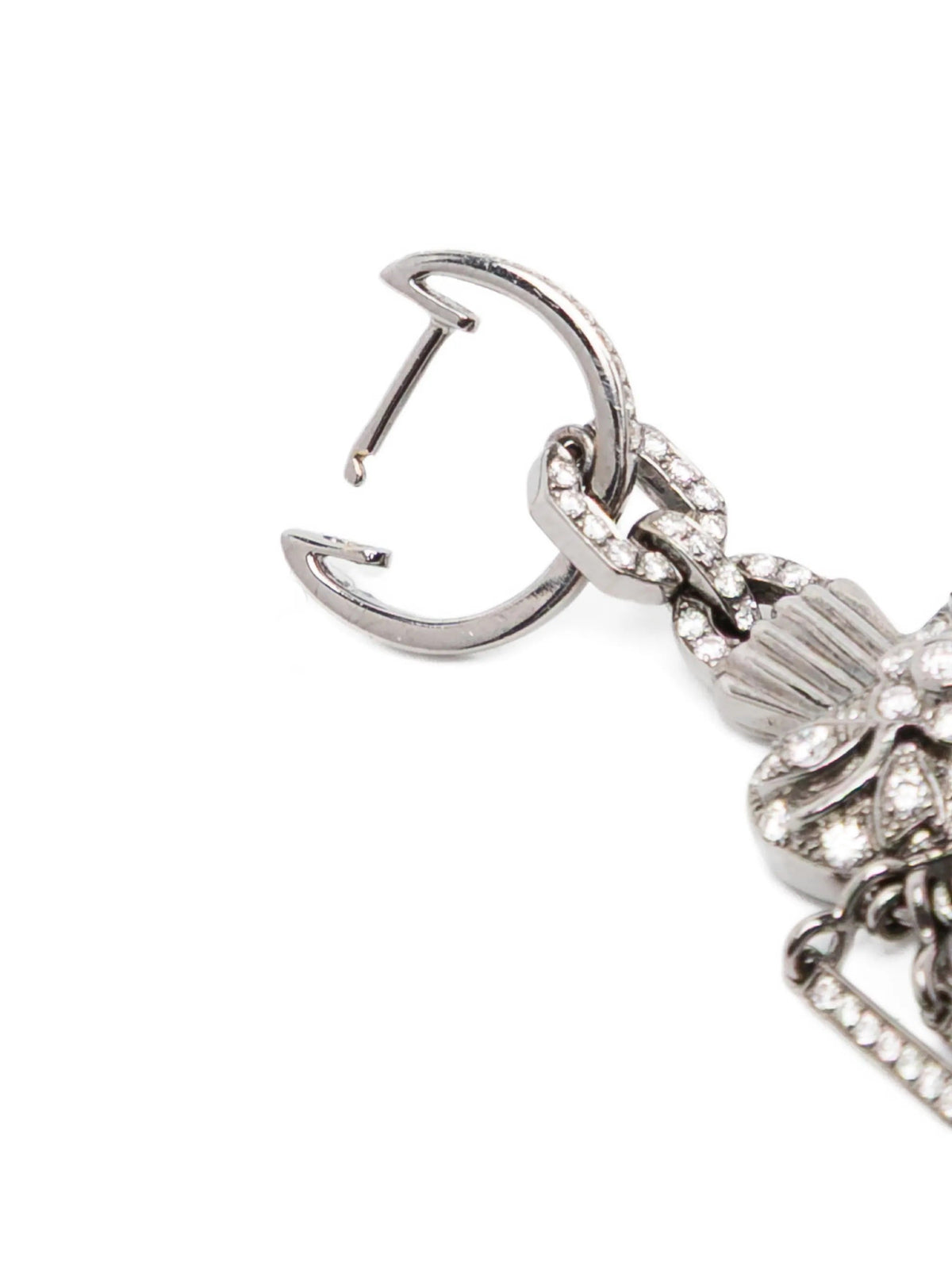 Vintage Finds Pavé Dangle Fringe Diamond Earrings with sparkling diamond accents and intricate metalwork design.