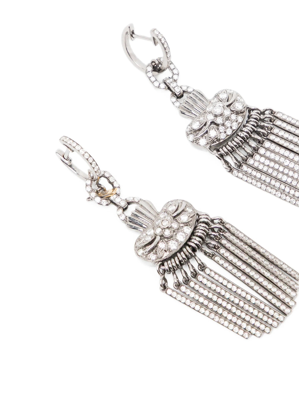 Vintage Finds Pavé Dangle Fringe Diamond Earrings featuring sparkling diamonds and intricate fringe design.