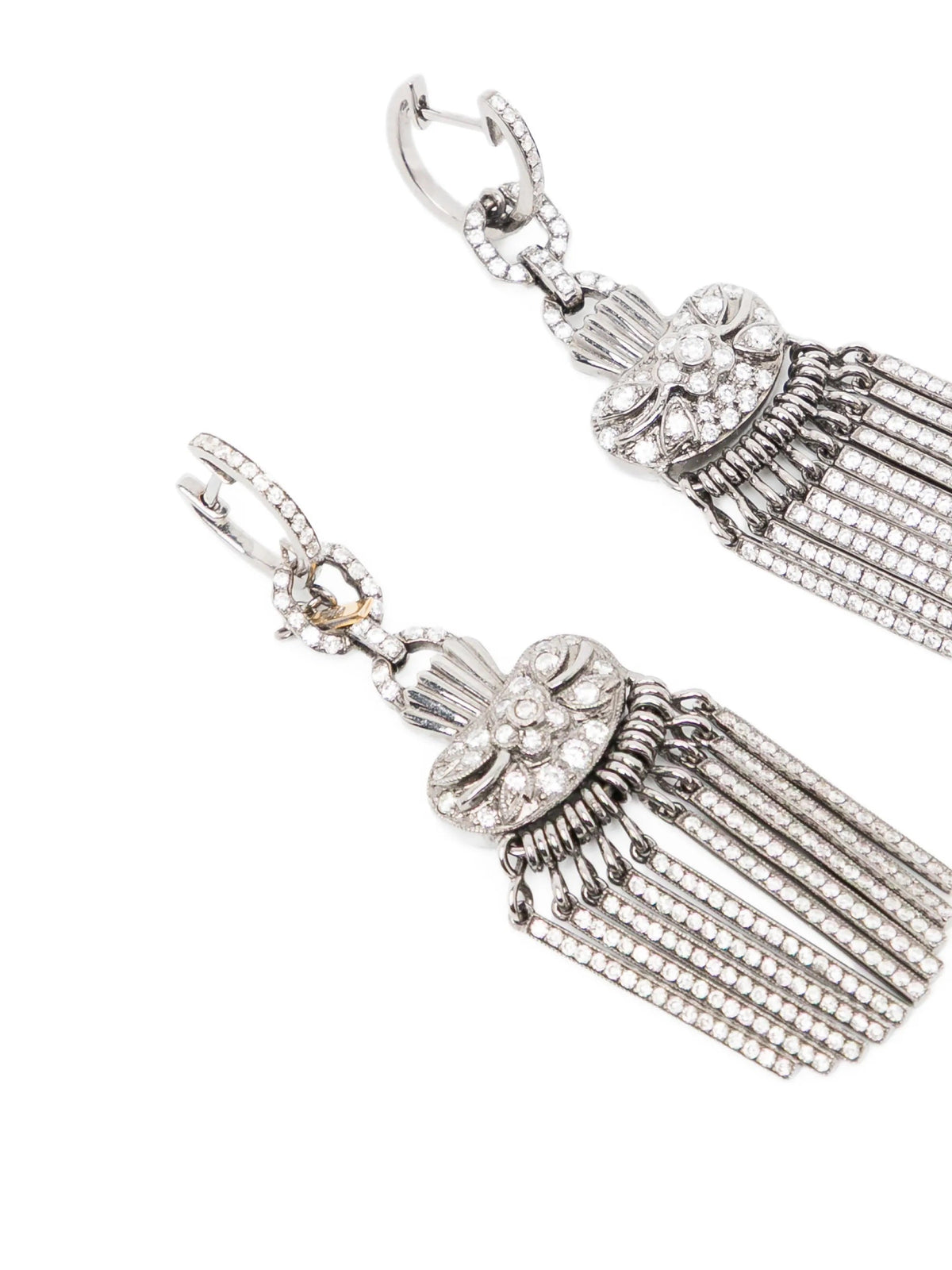 Vintage Finds Pavé Dangle Fringe Diamond Earrings featuring sparkling diamonds and intricate fringe design.