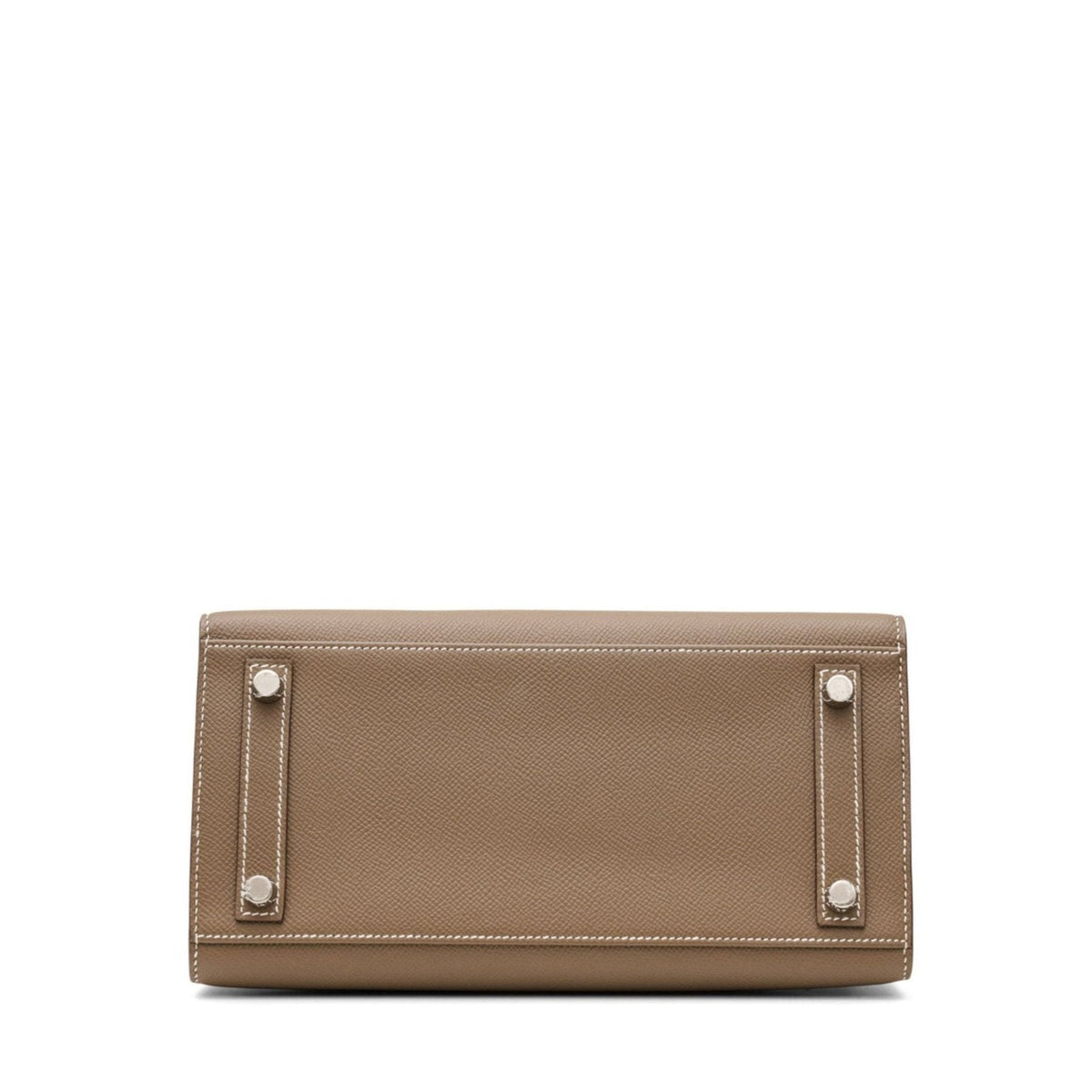 Hermès Birkin 25 Sellier top handle bag in Etoupe Epsom leather with gold hardware, showcasing its structured design and craftsmanship.