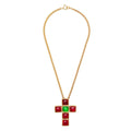 Vintage Finds Gripoix cabochon cross motif necklace featuring colorful glass stones and a delicate chain.