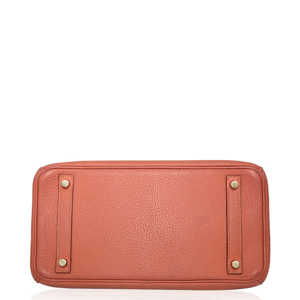 Hermès Birkin 30 Rose Tea Togo GHW top handle bag with gold hardware, featuring soft leather and structured design.