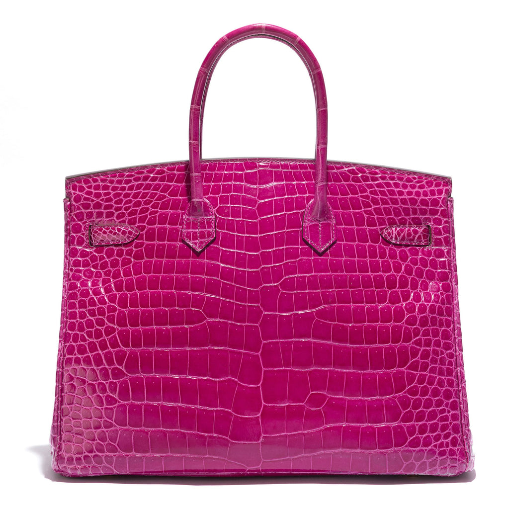 Hermès Birkin 35 Rose Sheherazade GHW top handle bag with gold hardware, showcasing luxurious leather and elegant design.