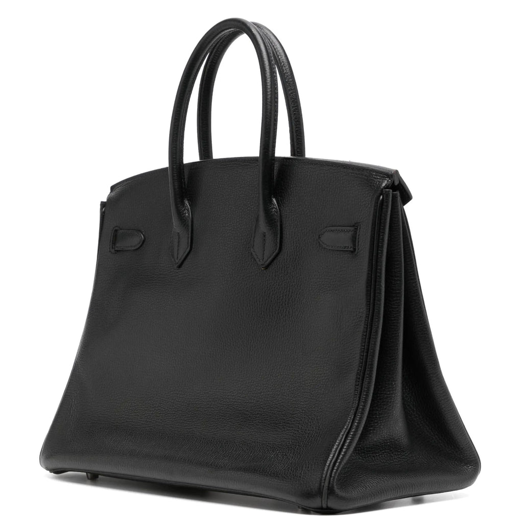 Hermès Birkin 35 black Togo leather top handle bag with PHW hardware, showcasing its luxurious design and elegant structure.