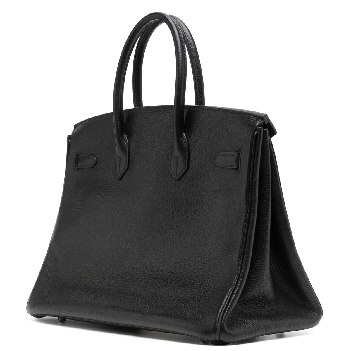 Hermès Birkin 35 black Togo leather top handle bag with PHW hardware, showcasing its luxurious design and elegant structure.