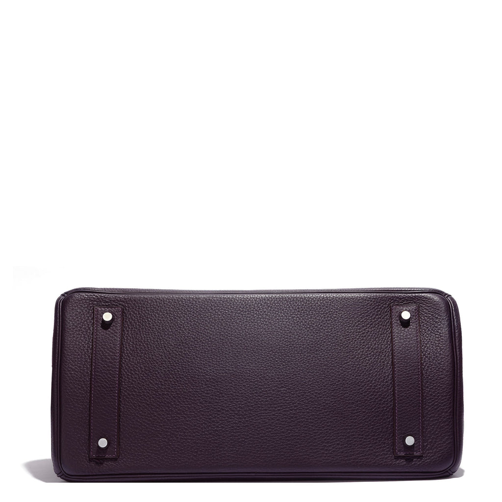 Hermès JPG Shoulder Birkin 42 in Raisin Togo leather, showcasing the elegant shoulder bag with gold hardware and structured design.