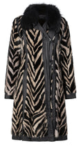 Lanvin animal print fur-collared coat featuring a stylish pattern and luxe fur collar, perfect for elegant winter wear.
