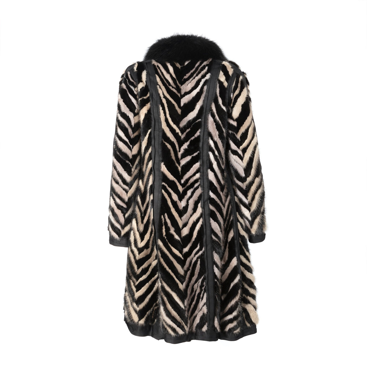 Lanvin animal print fur-collared coat featuring a luxurious animal print pattern and stylish design.