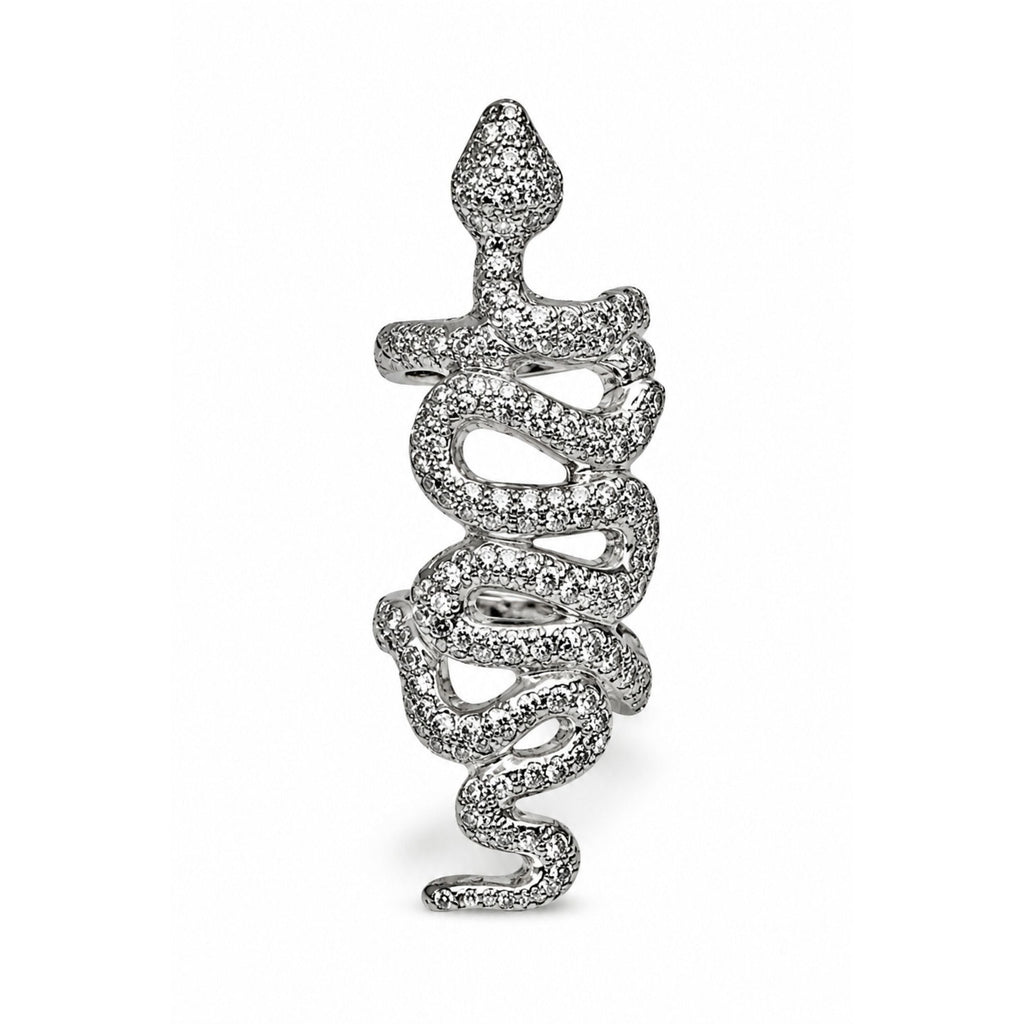 18K coiled snake ring by Other Designers, detailed gold jewelry with a sleek snake design, displayed against a neutral background.