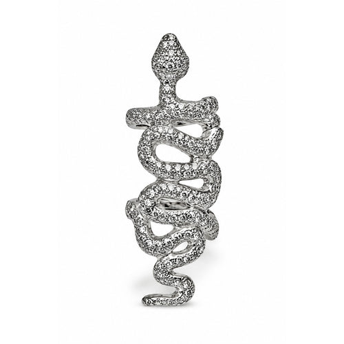 18K coiled snake ring by Other Designers, detailed gold jewelry with a sleek snake design, displayed against a neutral background.