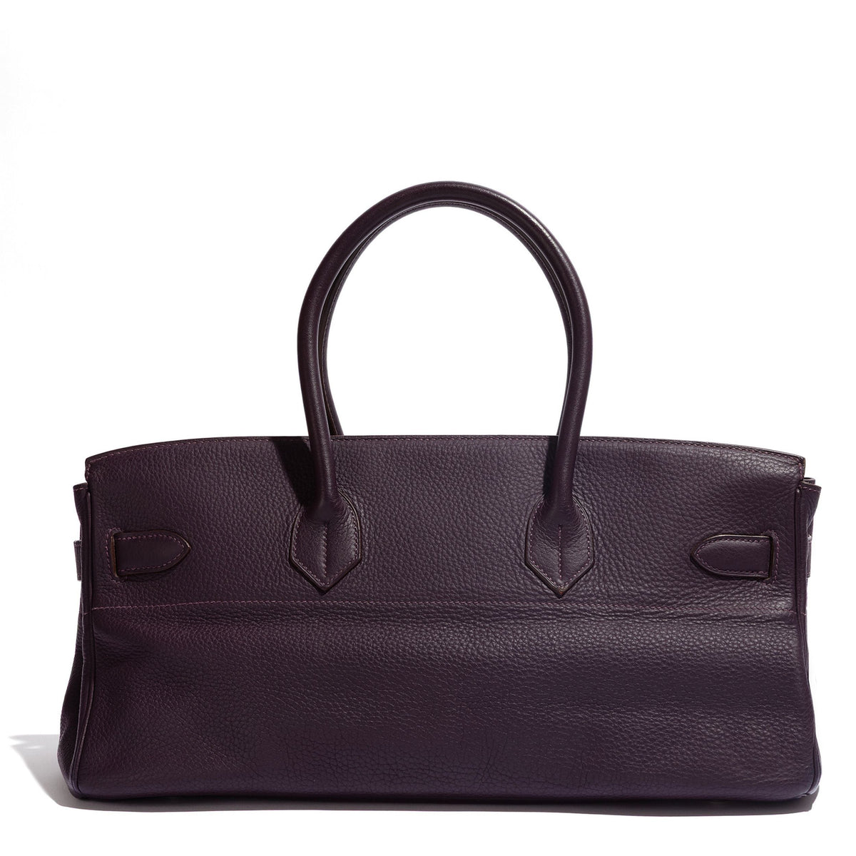 Hermès JPG Shoulder Birkin 42 Raisin Togo leather bag with gold hardware, featuring a structured design and top handle.