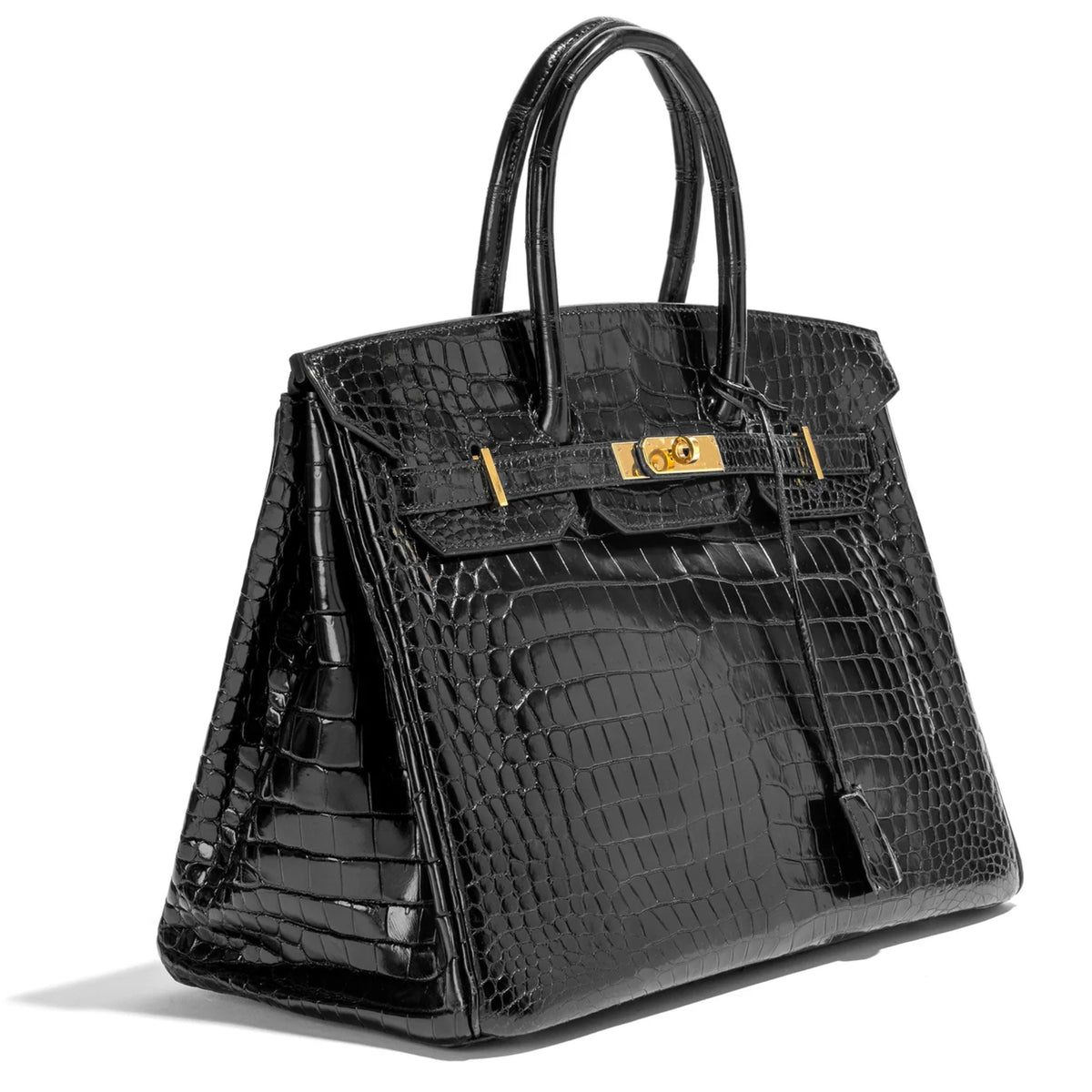Hermès Birkin 35 Black GHW top handle bag with gold hardware, showcasing smooth leather and elegant design.