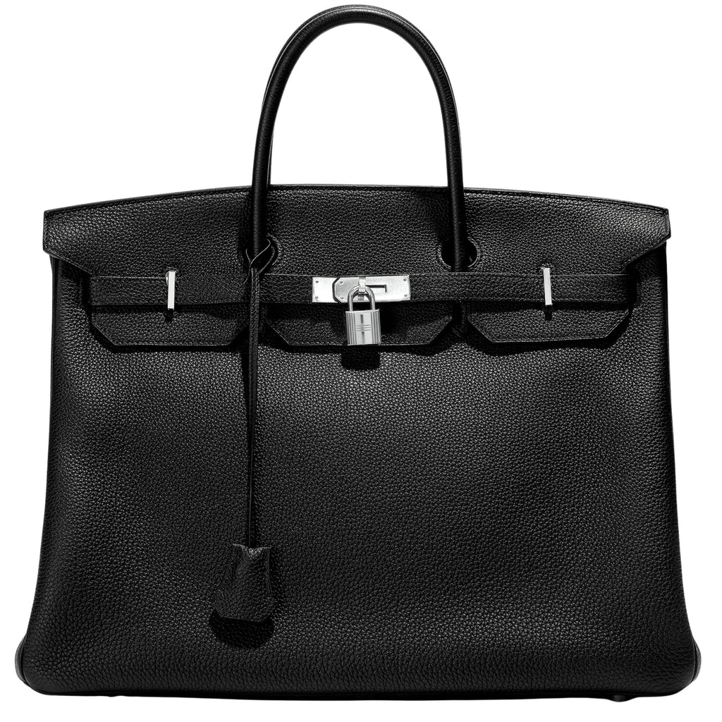 Hermès Birkin 40 Black Togo leather top handle bag with gold hardware, showcasing its elegant design and luxurious craftsmanship.