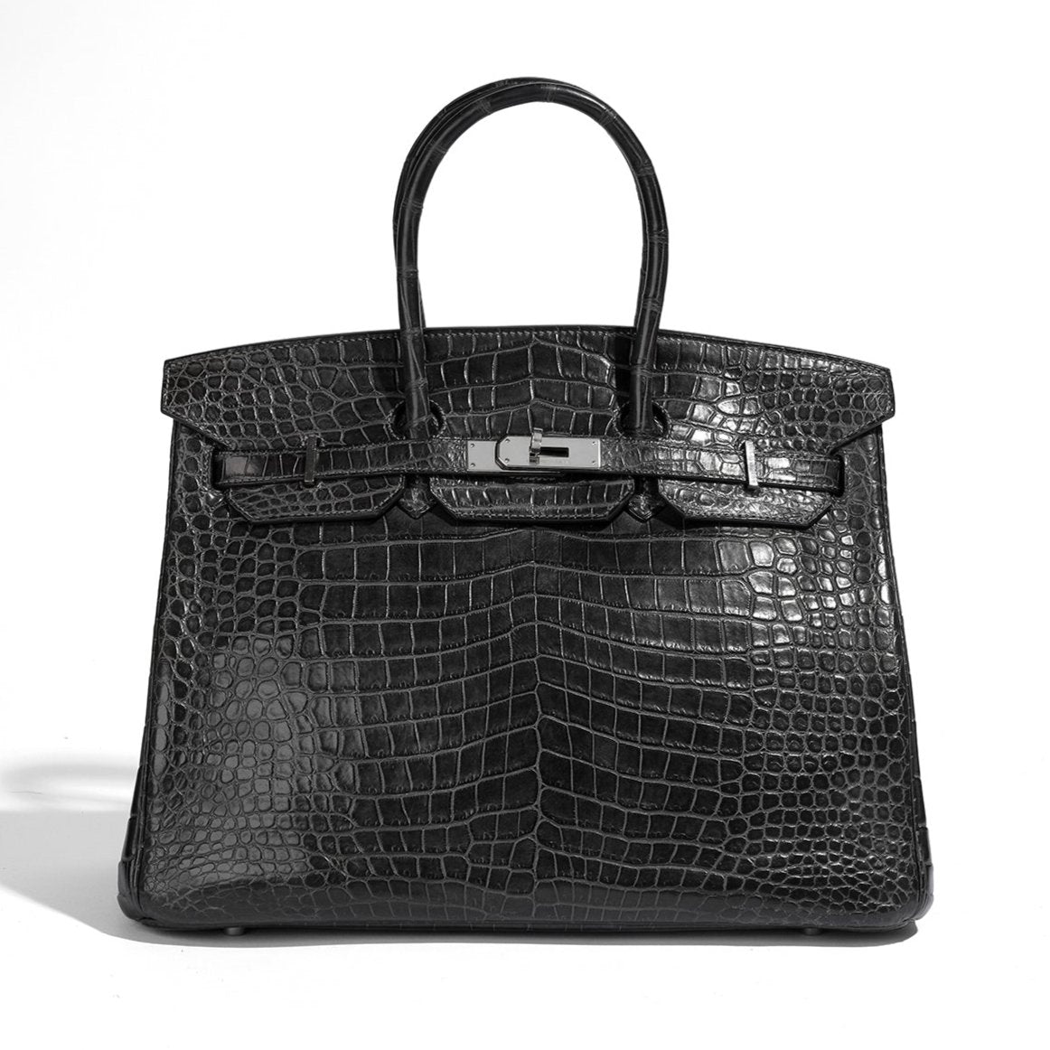 Hermès Birkin 35 grey leather top handle bag with gold hardware, stylish and luxurious accessory.