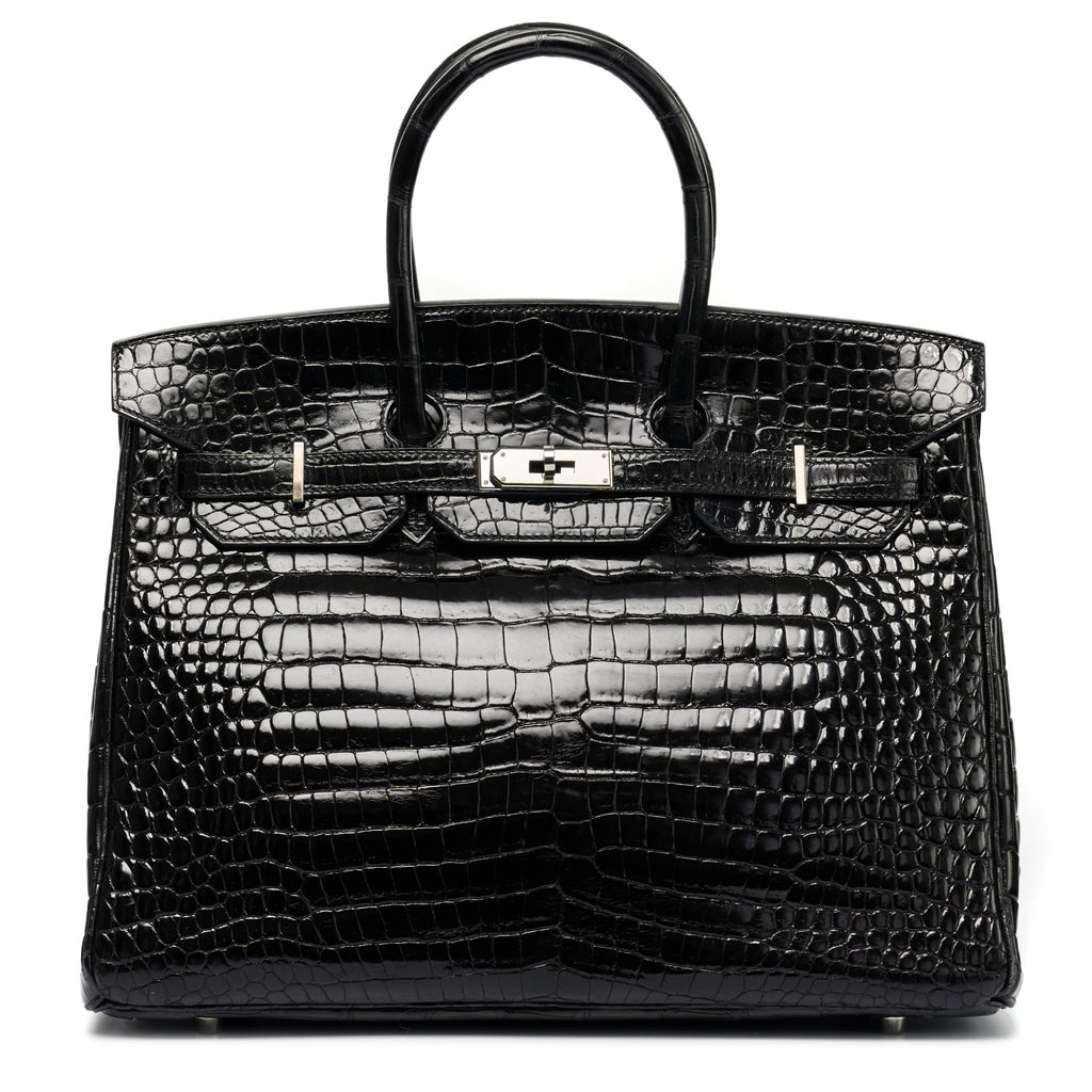 Hermès Birkin 35 Exotic top handle bag with Palladium hardware, showcasing luxurious textured leather and elegant design.